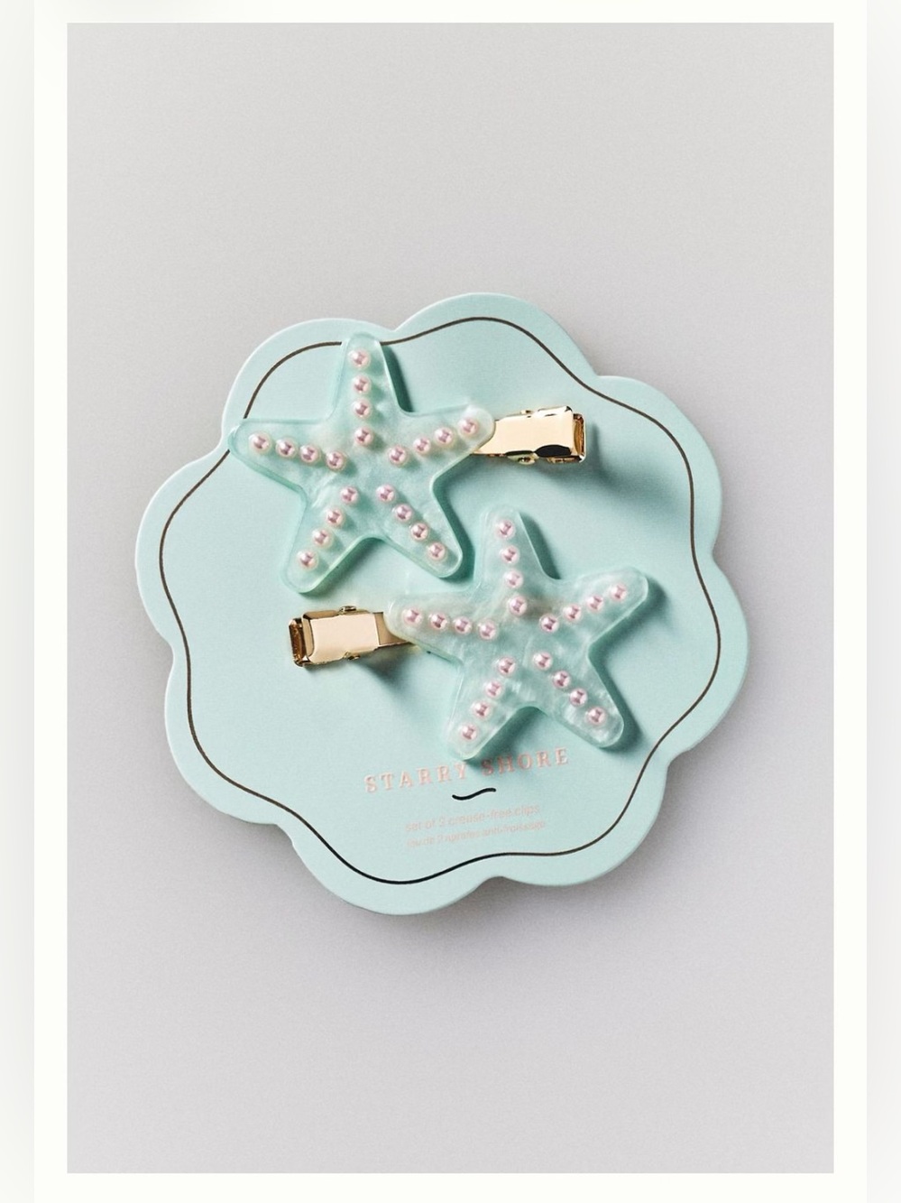 By Anthropologie Starfish Pearl Crease-Free Mint Hair Clips | Set of 2 | New